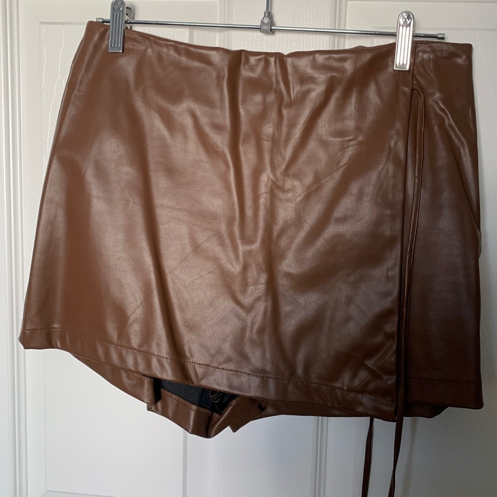 Brown Faux Leather Skort